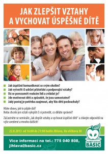 Jak úspěšně komunikovat se svým okolím? Jak vytvořit či udržet přátelské a podporující vztahy? Dá se porozumět reakcím lidí a zvládat je? Jde motivovat děti a způsobit, že jsou samostatné? Jaký postoj je potřeba zaujmout, aby Vás děti poslouchaly? Máte obavy, jak to půjde dál? Nebo chcete jen vztah vylepšit či si potvrdit, co děláte správně? Zúčastněte se semináře „Jak zlepšit vztahy a vychovat úspěšné dítě“ a získejte odpovědi na výše uvedené a mnoho dalších!  VYJÁDŘENÍ POSLUCHAČŮ Z MINULÝCH SEMINÁŘŮ „Tento seminář se mi moc líbil. Pro člověka v roli rodiče to může být velký přínos, protože pochopí, kde se staly chyby. Každý se v tom najde. Líbily se mi cvičení ve dvojicích a je skvělé, že byla diskuze přípustná, takže každý mohl říci svou zkušenost.“ Lenka „Vzhledem k tomu, že jsou teď u nás na prázdninách děti sourozenců, tak všechny tyto informace jsou velmi přínosné. Seminář se mi moc líbil a chtěla bych, abych to neslyšela jen já, ale i moje sestra a mamka, které jsou často ustarané. Nerozumí reakcím svých dětí a neví si v určitých situacích rady. Hrozně ráda bych, aby více dětí a rodičů bylo šťastnějších a tímto seminářem je to možné. Potřebujeme takovéto akce častěji. Děkuji.“ Lucka Přednášející - super, lidská, milá, usměvavá, pozitivní, moudrá, schopná porozumění a potvrzení. Takže tak! “ Jana „Celkově se mi seminář celý líbil. Uvědomila jsem si, co dělám dobře, ALE také i to, co nepoužívám. V jednu chvíli mi bylo i trošku NEDOBŘE, z toho zkonfrontovat ty věci, které opomínám. Zároveň jsem, ale pak byla šťastná, že tu sedíme, že teď máme ty informace a „lehce nakopnutý zadek, abych se probrala a začala fungovat a používat informace a napravila škody, které jsem napáchala. Uvědomila jsem si, že opravdu svoji dceru šidíme. Chci být více pro ni příkladem a mám touhu lépe jí poznat a pomoci jí v tom, aby byla šťastná. Zdeničko jsi báječná, scelého srdce ti děkuji.“ Jitka „Líbil se mi celý seminář. Bylo to pěkně připravené, sestavené v základech, které je potřeba často opakovat. Zjistil jsem, že je síla v těchto základních principech. Líbily se mi základy ze života a zkušenosti s vlastním používáním těchto věcí. Hlavně část o přispívání byla obzvlášť užitečná. Děkuji za informace a za praktické cvičení. Jsem rád, že jsem se zúčastnil a přál bych si, aby to mohlo absolvovat více lidí.“ Ríša www.basic.cz