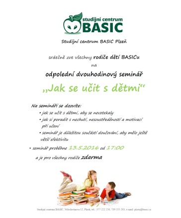 Dvouhodinový seminář pro rodiče 13.5.