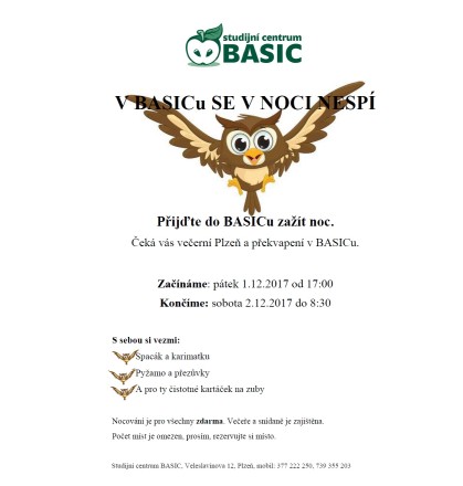 Noc v BASICu, Plzeň 1.12.2017